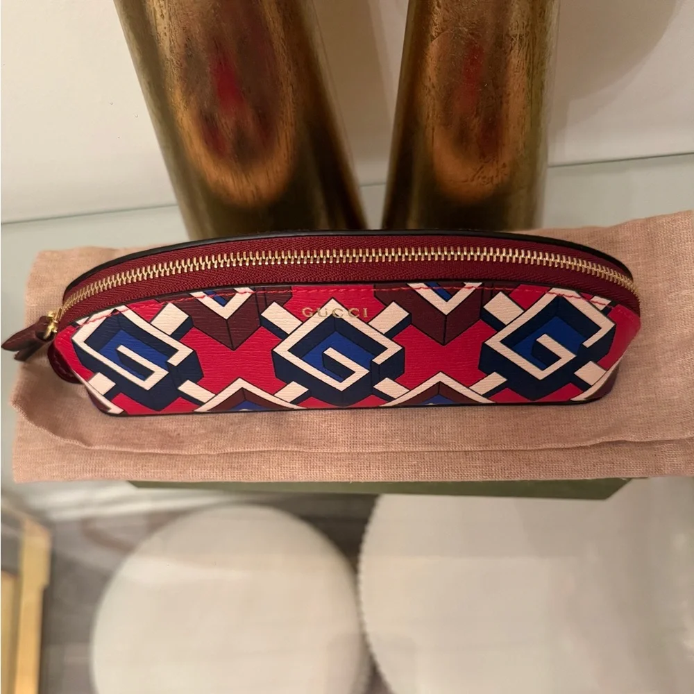 Gucci Red and Blue Geometric Pouch